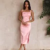 Casual Dresses Ardm Elegant Strap Satin Hollow Out Summer For Women 2024 Sexy Backless Lace Up Split Bodycon Party Midi Dress Vestidos