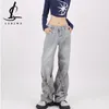 Frauen Jeans Frau Hohe Taille Vintage Kleidung Weibliche Kleidung Denim Gerade Bein Y2k Streetwear Koreanische Mode Hosen Blau