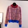 Treillis d'oiseaux Poule Plaid O-cou Vintage Acrylique Tricoté Cardigans Femmes Pull Coréen Fi Cardigan Court Pour Les Femmes S5hw #