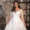 Plusstorlek bröllop dres för kvinnor 2023 sommar off axel mjuk tyll brud klänningar med spets strapl vestidos de novia f750#