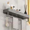 Estantes decorativos para figuras, estante cuadrado de almacenamiento de pared de aluminio gris con gancho de barra, colgador de toallas, soporte para especias de cocina, organizador, accesorios