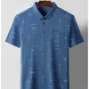 Summer Mens Short Sleeve Ice Silk Lapel Polo Shirt Loose Randig Printed Pocket Pullover Fashion Vintage Casual Tops 240318