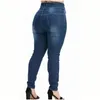 Plus Size Butt Up Slim Skinny Dark Blue Full Length Jeans 4XL 5XL Women High midje Stretch Thin Denim Pants Lady Byxor W9LQ#