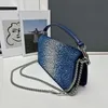 Borsa di design Borsa a tracolla Borsa Mini Loco Tessuto denim con strass Borsa a tracolla da donna Borsa a tracolla con catena Borsa da donna con patta