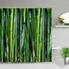 Shower Curtains Green Bamboo Landscape Curtain Hook Bath Accessories Set Spring Plant Home Decor Fabric Bathroom