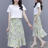 ワークドレス2ピーススーツ2024夏のレディース衣装韓国スタイルのドレススーツプリント半袖Tシャツハイウエストシフォンスカート