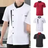 Camisa de chef Sombrero Abril Hotel Cocina Chef Uniforme Conjunto 3 unids Unisex Abril Sombrero Soporte Collar Camisa de manga corta Restaurante Cocina K2Ji #