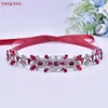 TopQueen Bridal Red Gemstes Belt Fin Belt Luxury Wedding Wedding Handmade Ribb S Belt Dr. Accorores da cintura S51-Red N0i0#