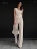 Dwuczęściowe spodnie damskie bclout eleganckie solidne lniane zestawy damskie 2 sztuki Summer V-dekolt biuro biturejki