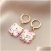 Dangle Lustre Femmes Mode Baroque Perle Boucles D'oreilles Élégant 18K Or Papillon Rose Fleur Imprimé Femme Boucle D'oreille Bijoux En Gros Dhzbm