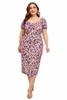 Casual Sexy Zomer Lange Kleid Frauen Rosa Blumen Große Maat Heup Wrap Avdjurk Plus Größe Elegante Bodyc Kleider Für frauen 95WZ#