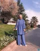 Etniska kläder Ramadan Muslim Set Two Piece Set Abaya Women Caftan Marocain Soild Top Pant Suits Eid Hijab Islam Ensembles Musulmans