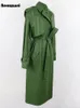 nerazzurri Outono LG Cool Verde Pu Couro Trench Coat para Mulheres Ses Único Breasted Elegante Designer de Luxo Roupas 2022 s0xD #