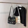 Kvällspåsar 2024 Lady Fashion Flower Mönster Axel Kvinnlig Kvinnlig högkvalitativ tyg Handväska Kvinnors högkapacitet Canvas Tote Shoppingväska