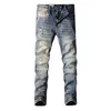 Fi Designer Männer Jeans Retro Gelb Blau Elastic Slim Zerrissene Jeans Männer Hosen Patchwork Vintage Casual Denim Hosen Hombre f2jc #