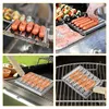 Tools Dog Roller Stainless Steel Sausage Rack With Long Wooden Handle BBQ Griller Portable Holder Grill