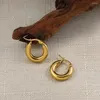 Hoop Earrings Trendy Polished Stainless Steel Minimalist For Women Gold Plated Metal Circle Statement Chunky Ear Buckle