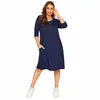 plus Size Half Sleeve Casual Summer Tunic Dr Pockets Frt Loose Straight Midi Dr Large Size Flare Basic T-shirt Dr 6XL O4wr#