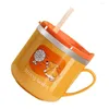 Tasses Sippy Cup Eau pour enfants Verres à boire du lait Métal 304 Doublure en acier inoxydable Dessin animé Enfant avec paille