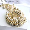 5Pcs Fashion Round Beads Bracelets for Women Gold Plated White Pearl Shell Beaded Chain Adjustable Jewelry Gift 240329