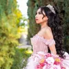 Robe Quinceanera rose brillante, à paillettes, à volants, robe de bal scintillante, douce, avec nœud, robes de princesse pour 16 ans, 15 ans