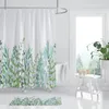 Cortinas de chuveiro cortina com 12 ganchos folhas lavável têxtil crianças banheira impressão digital 180x180 cm branco verde