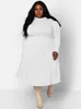 chique En Elegante Vrouw Jurk Plus Size Vrouwen Kleding Lange Stevige Hoge Stretch Geribbelde Herfst Jurk Groothandel Bulk Dropship 48nC #