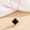 vans clover necklace S999 Sterling Silver Agate Lucky Flower Pendant Simple Fashion High-end Feeling Collarbone Chain Niche Women's Jewellery Gift