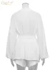 CLACive Casual White Womens Summer Suit Fashion High midjeshorts Set Female Elegant Loose Long Sleeve Robes Two Piece 240325