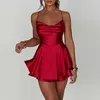 Casual Dresses Red Sexy Slim Fit V Neck Spaghetti Straps Dress For Women Fashion Backless High Waisted Party Night Club Wear Mini