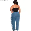 Meren Verado XL-5XL Wed Plus Size Mulheres Cintura Alta Buraco Lateral Tassel Sexy Streer Jeans Mulheres Outono Denim Lápis Calças LG Q9Aq #