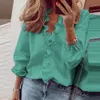 Übergroße Frauen Fi V-Ausschnitt Rüschen Rüschen Hemdbluse Damen Lg Ärmel Casual Büroarbeit Tops Kleidung Plus Größe L-5XL 08QR#