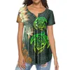 レディースTシャツHycool Green Plumeria Design Fashion Women and Tops Ladies Square Neck Chiffon用のカスタムボタンダウンブラウス