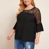 plus Size Elegant Fi Blouse 4XL 5XL 6XL Women Lace Patchwork Flare Sleeve Summer Spring Casual Tops Large Size T-shirt 7XL 69j9#