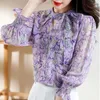 Blusas de mujer, blusa Floral con manga de princesa con encaje estampado Vintage, ropa informal de gran tamaño para otoño 2024, camisa para mujer de oficina
