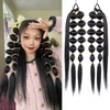 2PCS Red Blue Synthetic Hair Long Braided Ponytail Hair For Women Wrap Around Pony Tail Hairpiece Box Braid Drawstring Clip Extension