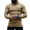 Neue 2024 Männer T-shirt Einfarbig Velour Rollkragen LG Hülse Casual Unterhemd Männer Gemütliche Streetwear Freizeit Camisetas M6WF #