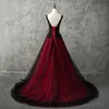 Urban Sexy Dresses Black and Red Wedding Dress Luxury Beading Sequins Applique V Neck Sleeveless Long Train Open Back Corset Gothic Bridal Gown yq240329