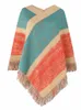 Autumn Winter Batwing Sleeve Rainbow Striped Pcho Women Fi Sweater Cloak 2023 New Pullover Shawl Female Tassel Cape J8GL#