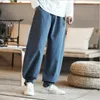 Pantaloni da uomo 2024 Estate Autunno Uomo Lungo Stile giapponese Cotone Lino Allentato Gamba larga Coulisse sul fondo Pantaloni Plus Size M-7XL