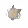 Dama de honor Faux Rose Pulsera Boda Muñeca Ramillete Ribb Pearl Bow Bridel Muñeca Frs Mano Frs Fiesta Fiesta Suministros Q6LJ #