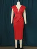 ontinva V Neck Dres for Women Plus Size Red Backl Empire Folds Package Hip Evening Party Cocktail Curvy Midi Outfits 4XL 29eI#