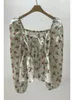 Blouses Femmes OCEANLOVE Chemises à col carré Blouses Femmes Tops Printemps Été Doux Imprimé Floral Blusas Mujer Élégant Vintage Simple Camisas