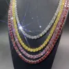 Fashion Women Jewelry 925 Sterling Silver Iced Out Lab Created Colorful Vvs Red Moissanite Diamond Cluster Tennis Chain