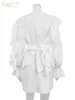 CLACIVE Fashion Loose White Cotton 2 Piece Set Women Outfit Elegant Ruffle Long Sleeve Office Lady Girdle Mini Dress Set 240329