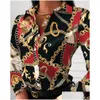 Damesblouses Overhemden Damesmode Trend Dames Slank overhemd met V-hals Contrasterende kleur Top met lange mouwen Hoge taille Nauwsluitend Printi Dhztj