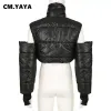 cm.yaya Women Fi с выпавшим плечом LG с рукавом, сохраняющим тепло, на молнии, Fly Mini Moto Biker Style, черные парки, куртка, пальто l2XV #