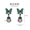 Boucles D'oreilles Pendantes Bilincolor Boucle D'oreille Perle Grise Et Papillon Vert Pour Femme