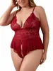 plus Size Sexy Bodysuit Women's Plus Floral Jacquard Semi Sheer Crotchl Sexy Teddy Sleepwear Nightwear Babydoll K6aV#