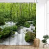 Shower Curtains Forest Curtain Rainforest River Waterfall Deep Wildflowers Leaves Botanical Bridge Print Bathroom Decor With Hooks